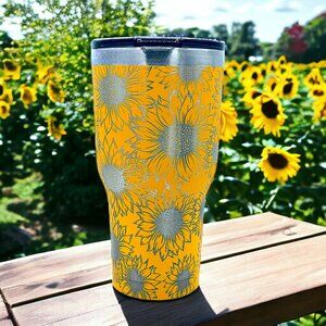 CUSTOM LASER ENGRAVED RTIC 30oz TUMBLER - ALPINE YELLOW - SUNFLOWERS